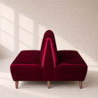 divan-dallas-double-bordo-velur Двосторонній диван Dallas double з бордовою (бордово-малиновою) велюровою оббивкою, вертикальною стяжкою на високій спинці та дерев'яними ніжками для ресторану чи кафе.