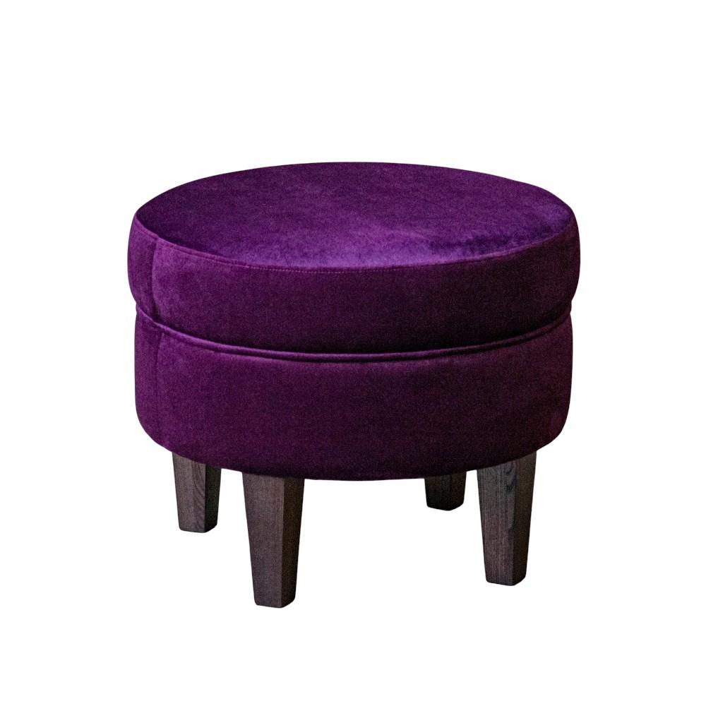 puf-grand-pouf-fioletovyy-velur Круглий м'який пуф Grand pouf у фіолетовому велюрі на темних дерев'яних ніжках